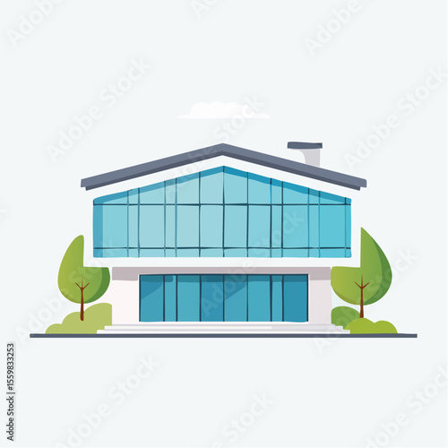 clean facade of a modern house with straight lines, large windows, and a neutral background