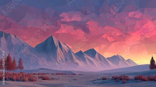 Low Poly Mountain Landscape at Sunset