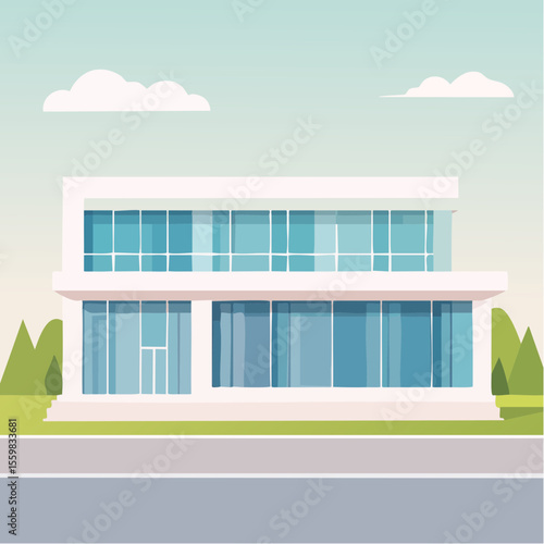 clean facade of a modern house with straight lines, large windows, and a neutral background