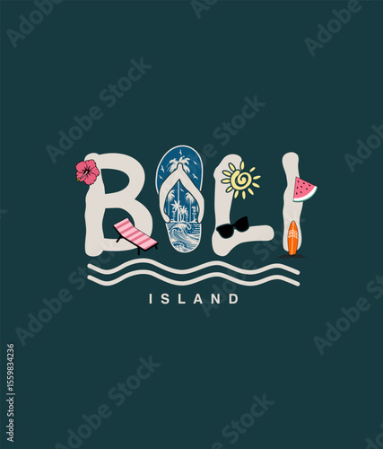 Bali Island Use for tee print, sticker, poster. Vector illustration