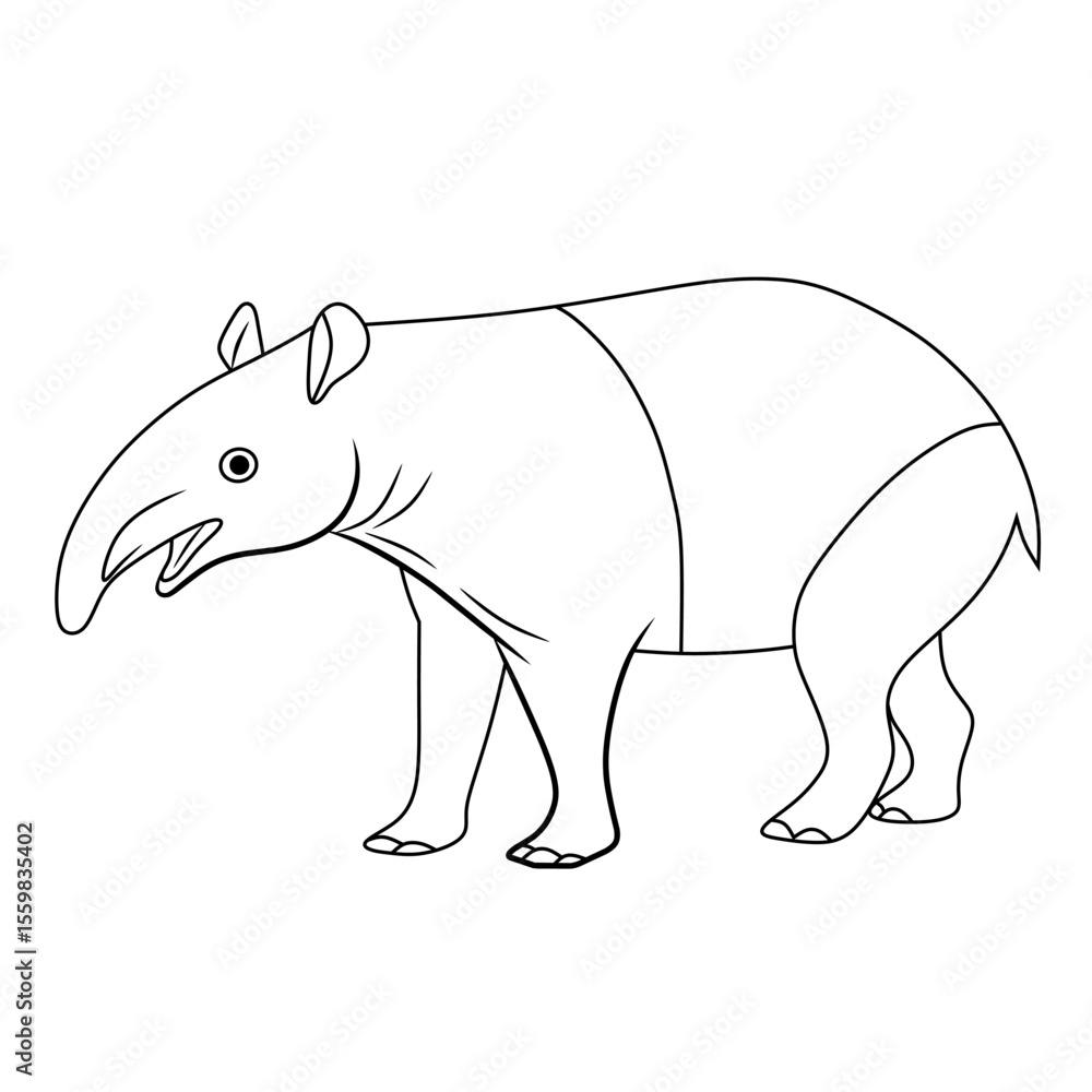 Fototapeta premium Cute Tapir Silhouette line art black vector illustration