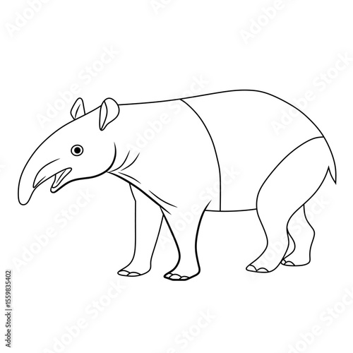 Cute Tapir Silhouette line art black vector illustration