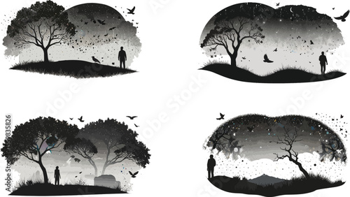 A versatile vector set of hand-drawn grunge ink splashes, stains, and brush stroke elements for artistic borders and textured designs