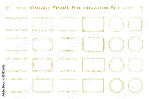 vintage frame set 4_gold／サンプルテキスト・背景無しで使いやすいゴールドのビンテージフレームセット4