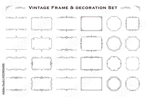 vintage frame set 4_black／サンプルテキスト・背景無しで使いやすい黒のビンテージフレームセット4