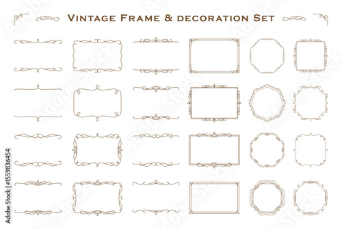 vintage frame set 4_sepia／サンプルテキスト・背景無しで使いやすいセピアのビンテージフレームセット4