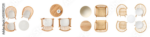 Top View Rattan Furniture Set: Chairs and Tables for Outdoor Patio, Isolated