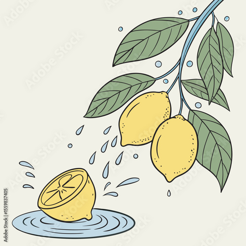 Vector illustration of a lemon branch free online download.