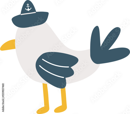 Cute nautical bird or sea gull vector illustration
