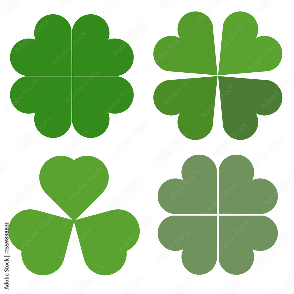 Fototapeta premium Beautiful green clover, four leaf clover, three leaf clover, beautiful and cute patterns for making fabric patterns, three leaves, gradient color, light green