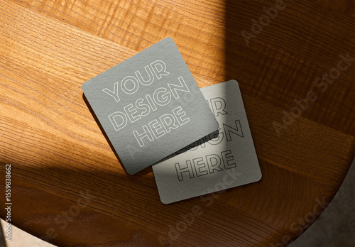 Mockup Of Customized Square Drinks Coasters On Table