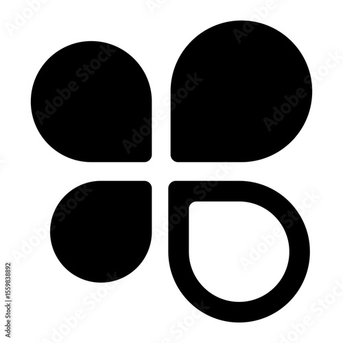 Abstract Four-Petal Flower Icon  Black and White Graphic Design Element