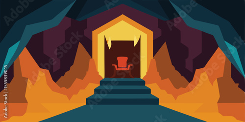 Red carpeted stairs ascend towards a brightly lit open door, symbolizing a path to success