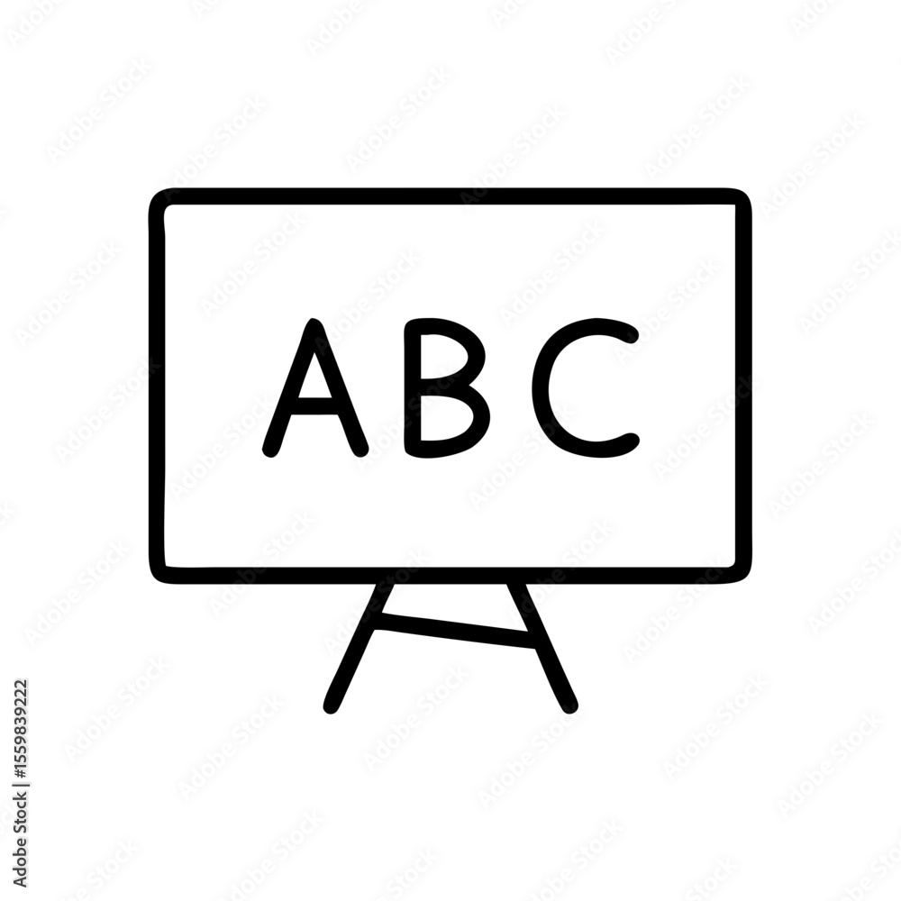 Minimalist black outline vector icon of a chalkboard with Minimalist black outline vector icon of a chalkboard with