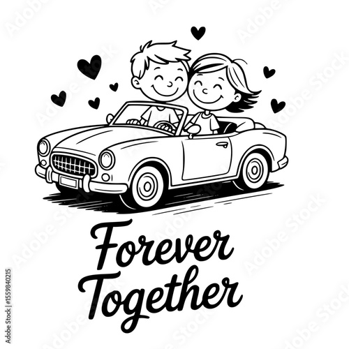 just married car, forever together banner, forever always sign, romantic wedding car, newlywed car decoration, just married banner, wedding car clipart, love forever couple, bride groom car ride, coup