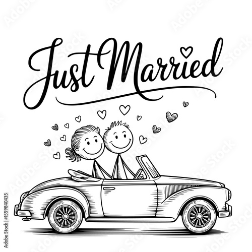 just married couple driving away in romantic wedding car celebrating love and new beginnings