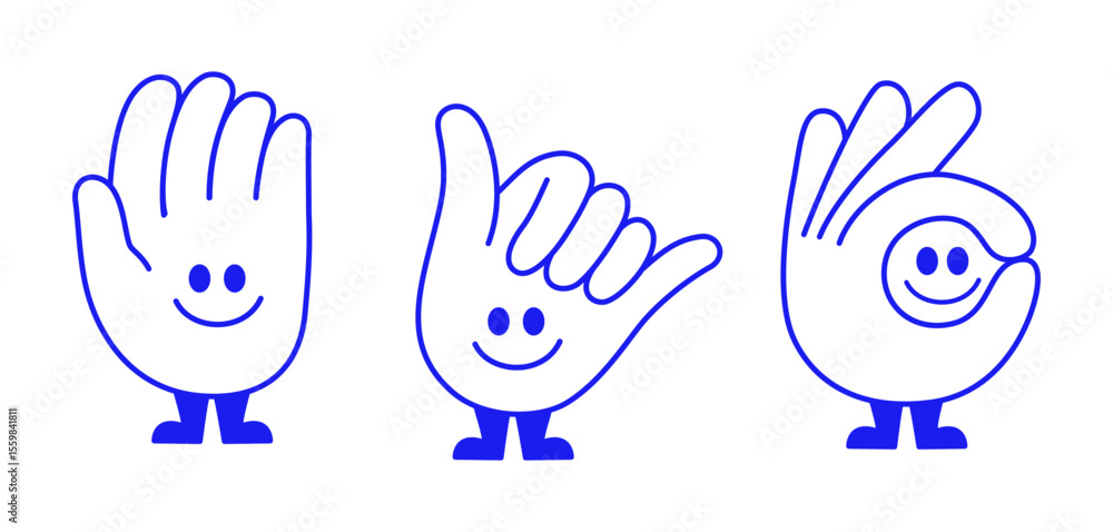 Fototapeta premium Vector line simple illustrations, hands and gesture in outline style, sticker gesture, print and poster design, funny mascot