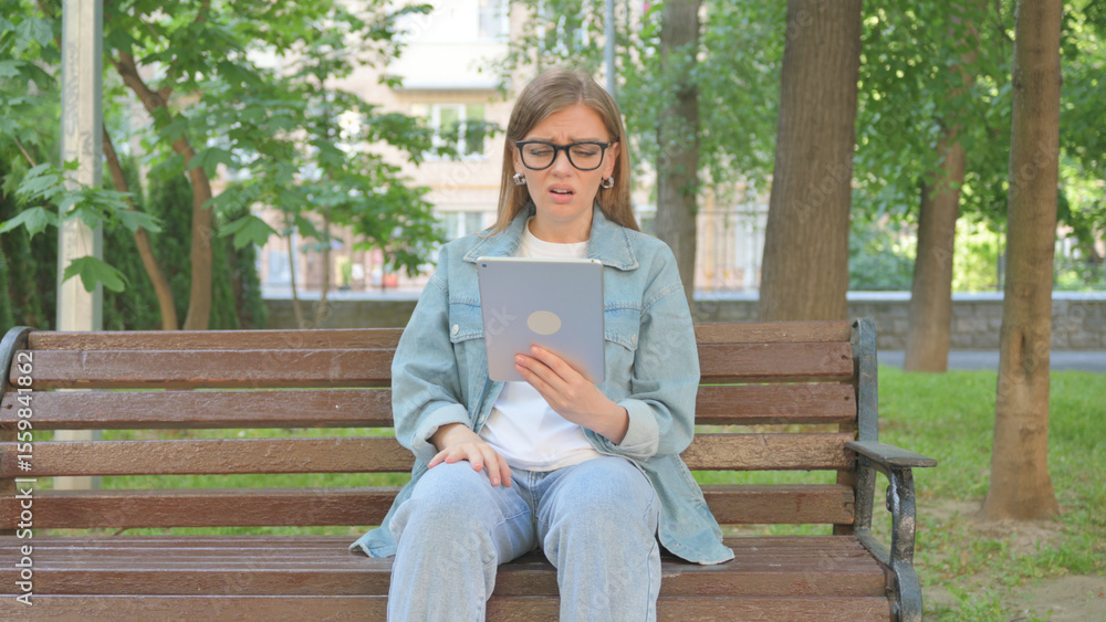 Obraz premium Casual Woman Expressing Disbelief While Using a Tablet