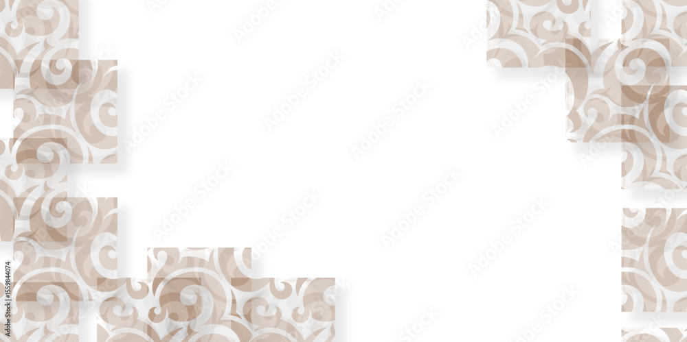 Fototapeta premium Old wooden frame with blank paper texture and vintage floral border decoration