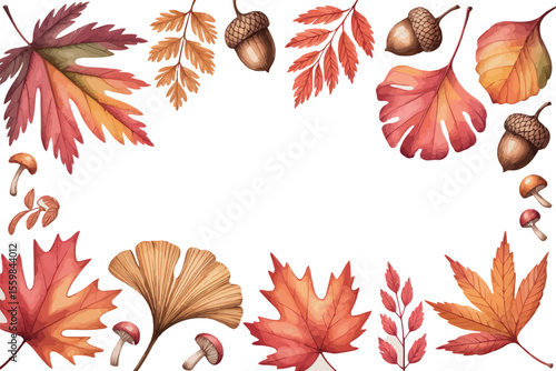  A warm and inviting frame composed of various autumn leaves in rich red, orange, and brown hues