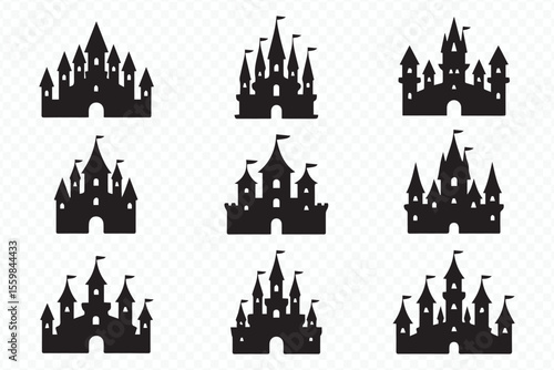 castle skyline silhouette vector icons for logo design branding and architectural concepts
