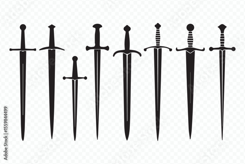 medieval sword silhouettes vector set for historical, fantasy, and gaming design projects