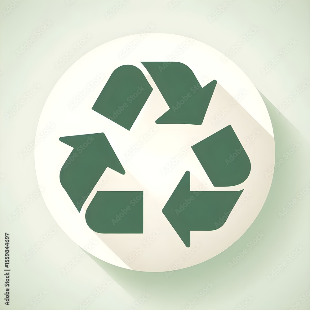 Fototapeta premium Minimal recycling symbol with circular green arrows placed on bright white surface representing environmental sustainability