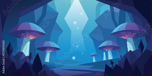 Vector illustration of a beach umbrella with abstract sky and clouds, offering protection from sun or rain