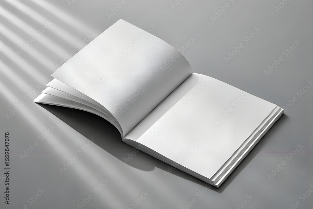 Blank Book Mockup, Open Pages, Grey Background Blank Book Mockup, Open Pages, Grey Background