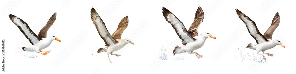 Obraz premium Albatrosses Flying over Water: Majestic Seabirds on White