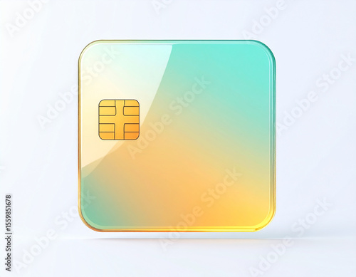 A credit card with a green and yellow background