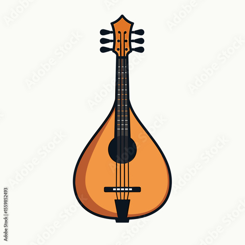 Stylized Mandolin Illustration with Orange Body and Black Accents on White Background