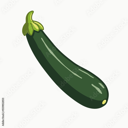 Cartoon Zucchini Illustration with Green Stem and Smooth Skin, Fresh Vegetable Graphic