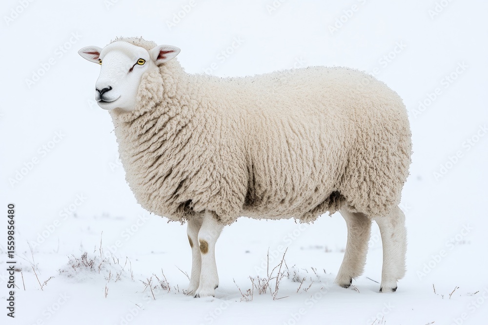 Obraz premium Fluffy sheep in snowy field