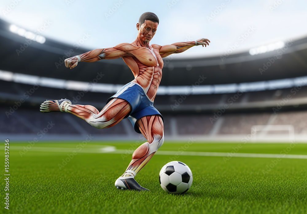 Obraz premium Anatomy of a Soccer Player in a Stadium