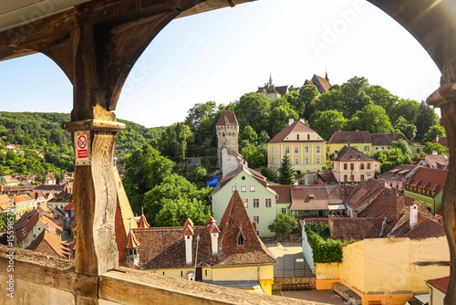 Tableau sur toile Sighisoara Medieval Fortress and Fortified Citadel with Colorful Houses in Trans