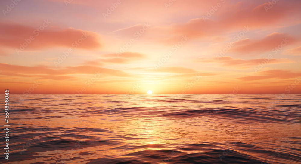 Obraz premium A breathtaking sunset paints the sky with vibrant orange and pink hues as the calm ocean reflects the golden light