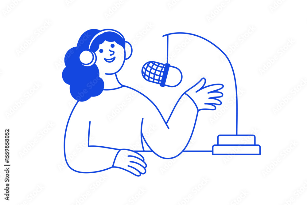 Obraz premium Vector illustration in simple hand drawn linear style with friendly mascots and characters for podcast cover, interview recording