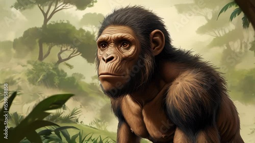video A detailed portrait of Australopithecus, capturing the facial features and expression of this early hominid species, offering a glimpse into human evolutionary history