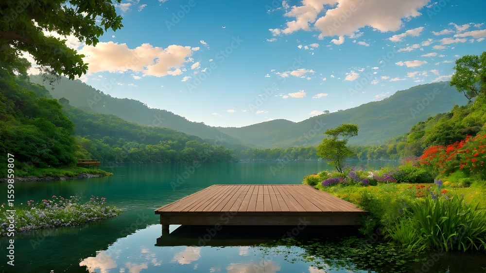 Naklejka premium lake and mountains