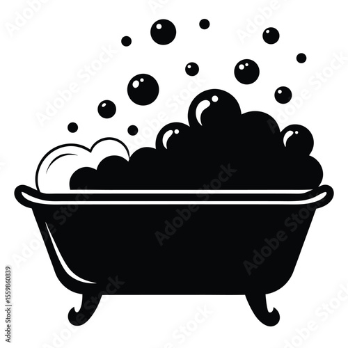 Relaxing Bubble Bath  Silhouette Illustration of a Luxurious Soaking Tub Filled with Fluffy Foam and Bubbling Water for Relaxation and Self-Care