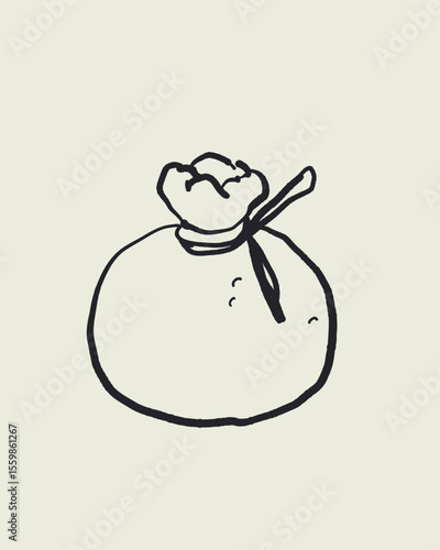 Hand drawn doodle sketch vector of whole burrata cheese with knot, italian dairy in minimal dolce vita style