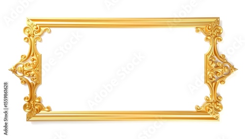Elaborate golden ornate rectangular frame with decorative corner elements on white background