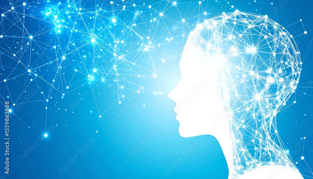Obraz premium Human head silhouette with glowing network and cosmic background illustrating connectivity