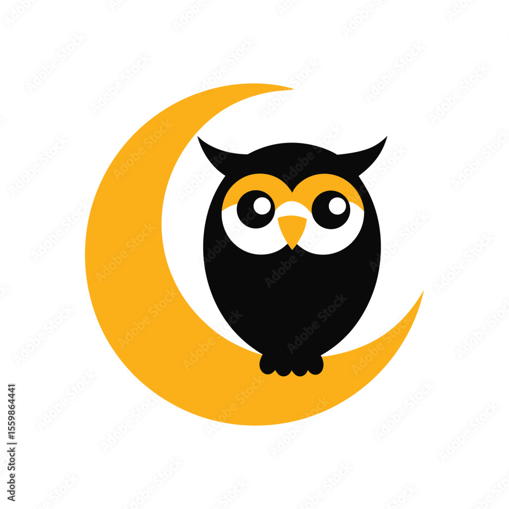 Fototapeta premium cute owl perched on crescent moon vector art