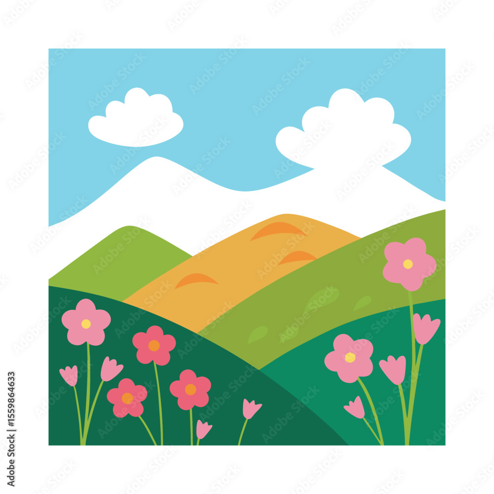 Fototapeta premium hills with blooming wildflowers vector art