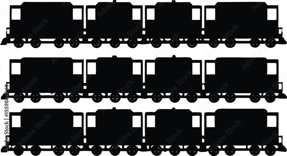 Obraz premium silhouette of cargo trains with multiple compartmet