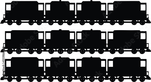 silhouette of cargo trains with multiple compartmet