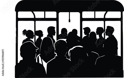 Silhouette of People Riding a Bus or Train