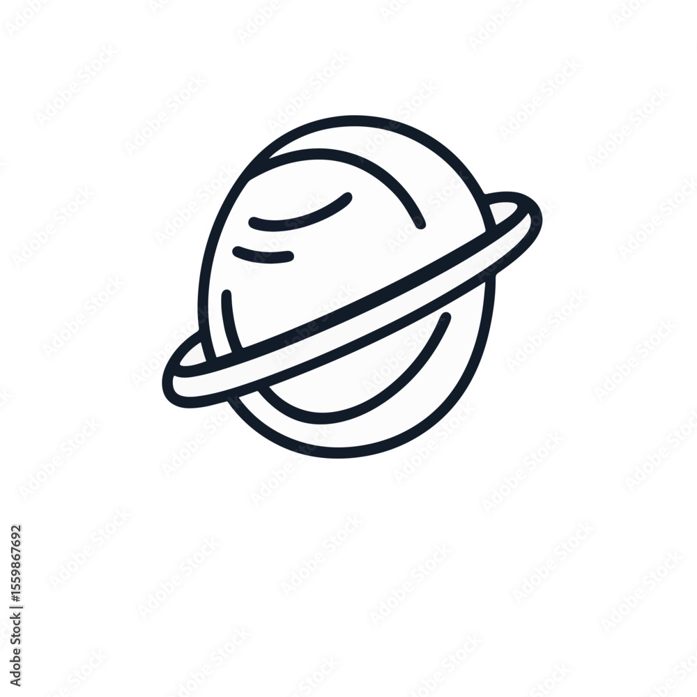 Fototapeta premium Minimalist planet icon on white background, universal symbolism